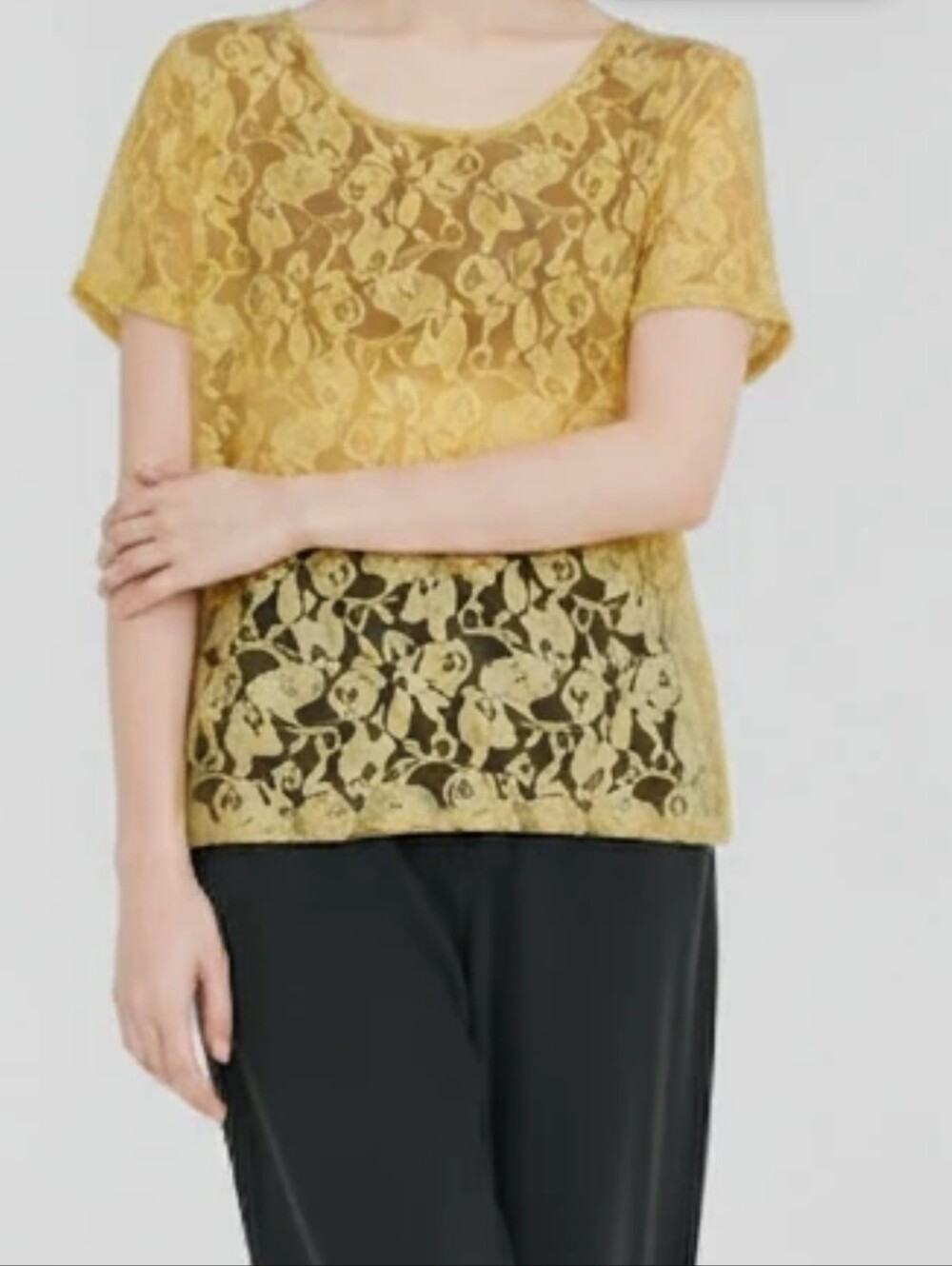 Shirt by Laundry lace over Camisole yellow sheet rose design embroidery